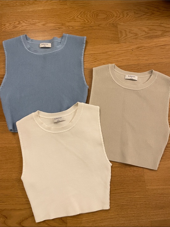 Babaton Tops - Babaton Ribbed Sleeveless Knit Tops — Sky Blue, Cream & Beige, pure white